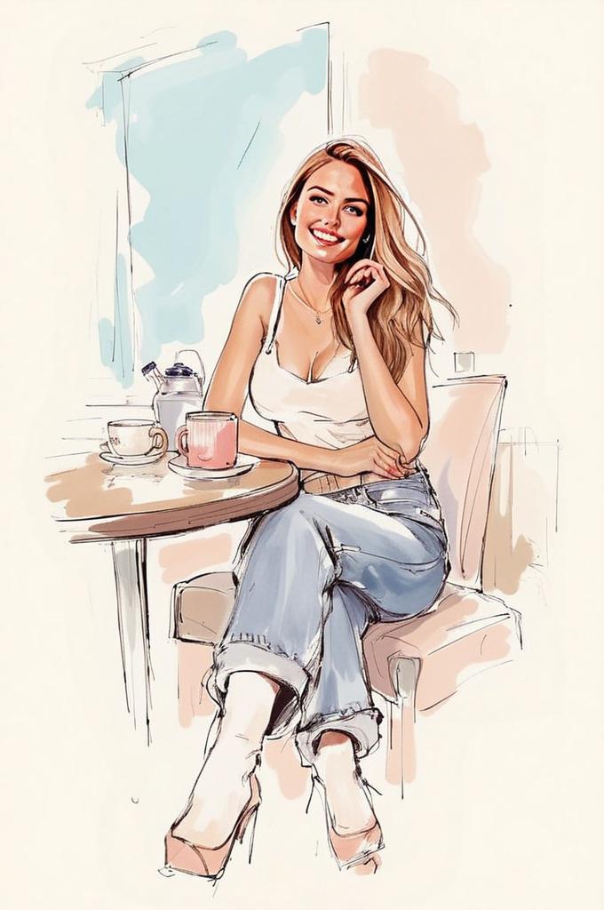 Stylish Young Woman at Café with Coffee Stylish Young Woman at Café with Coffee