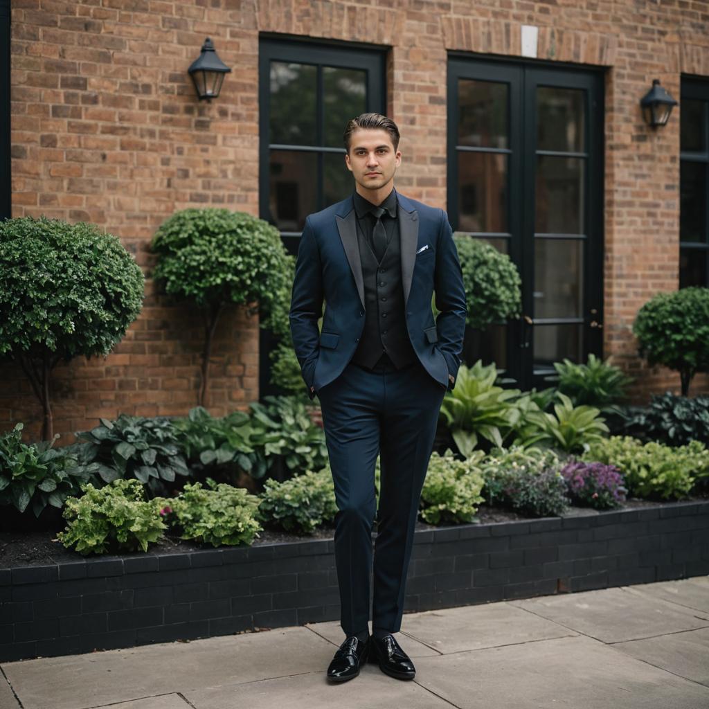 Confident Man in Artistic Three-Piece Suit