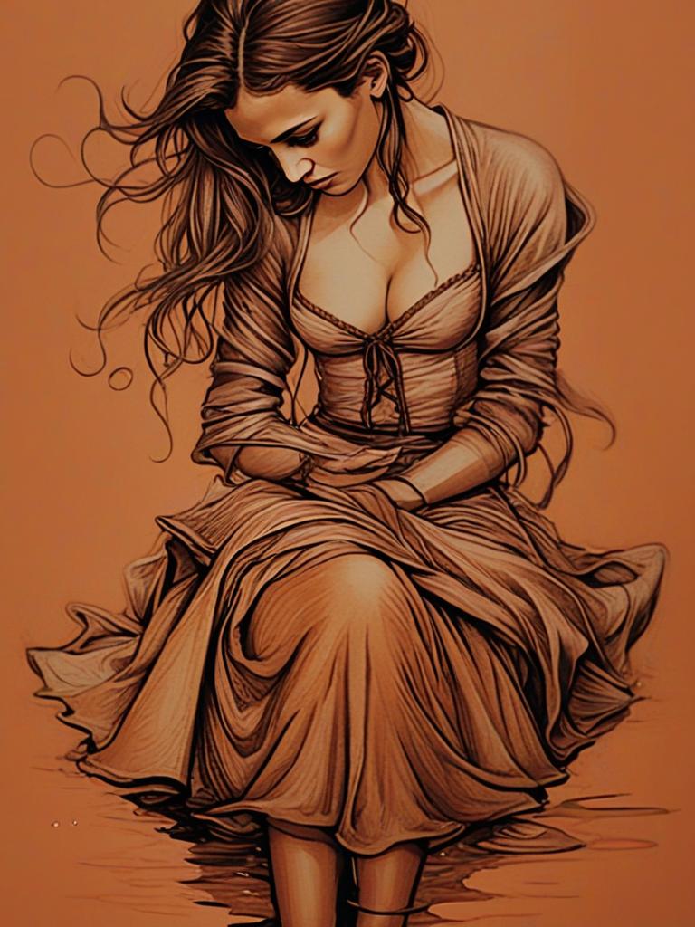 Contemplative Woman in Sepia Tone