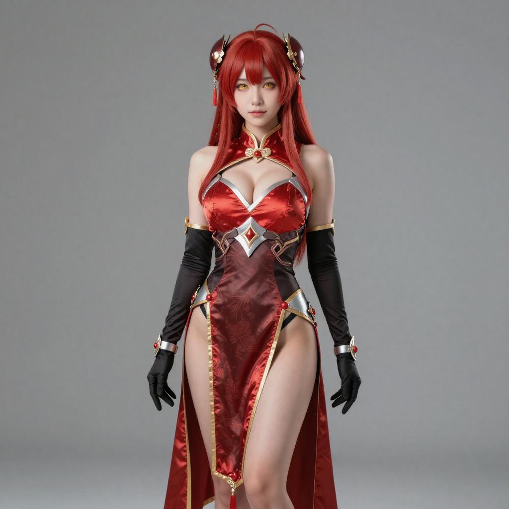 Murata Himeko Vermillion Knight Cosplay in Red and Gold Outfit