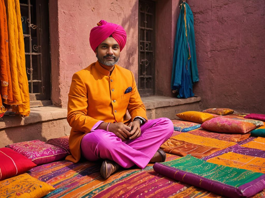 Man in Traditional Indian Attire with Pink Turban