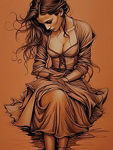 Contemplative Woman in Sepia Tone