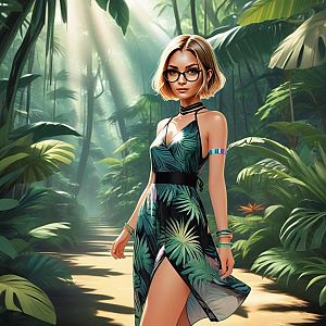 Confident Woman in Tropical Forest