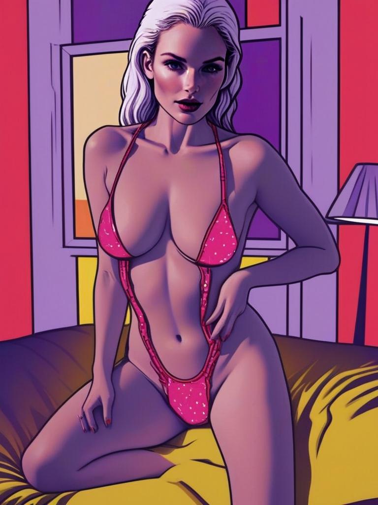 Confident Woman in Red Swimsuit on Bed