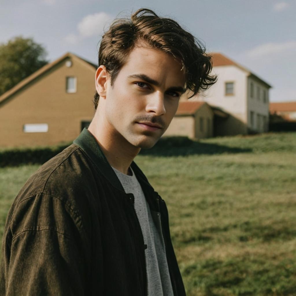 Stylish Man in Casual Outfit with Thoughtful Expression