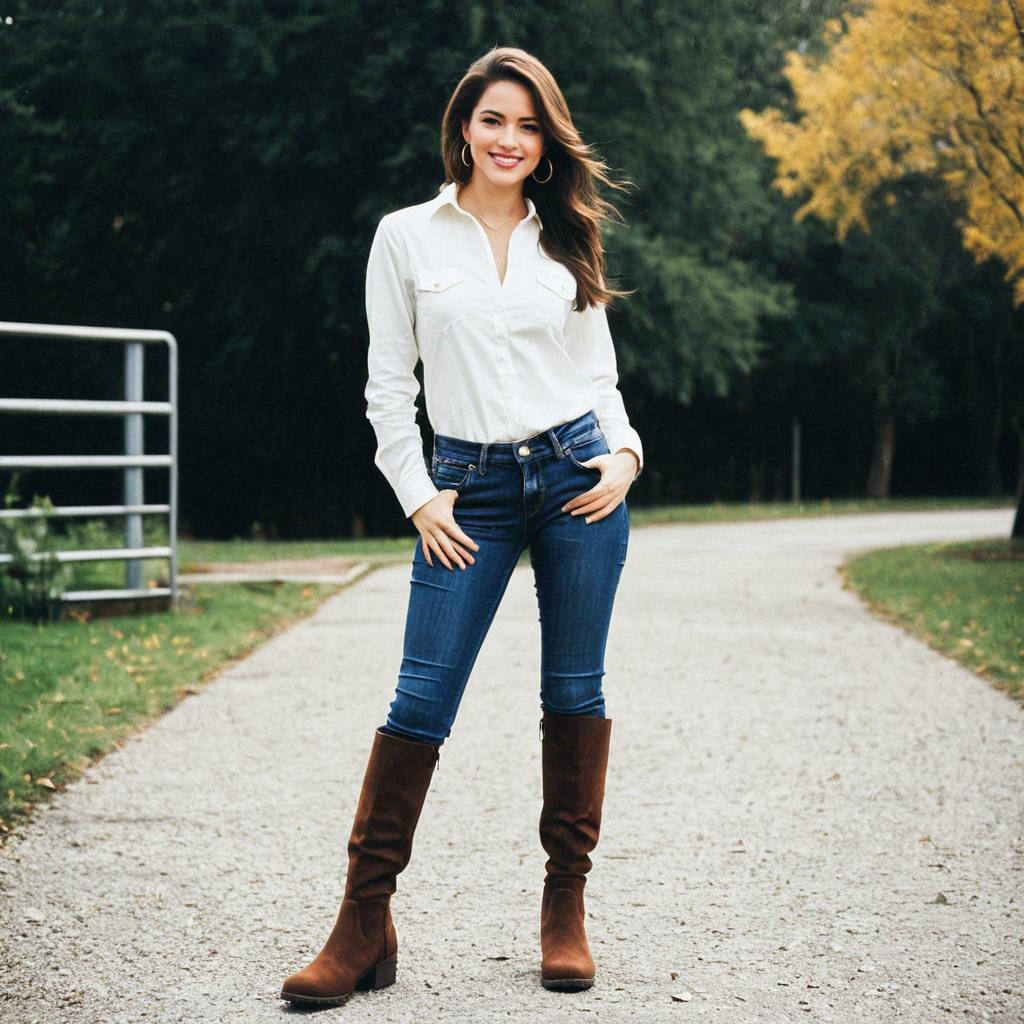 Confident Woman on Country Path Confident Woman on Country Path