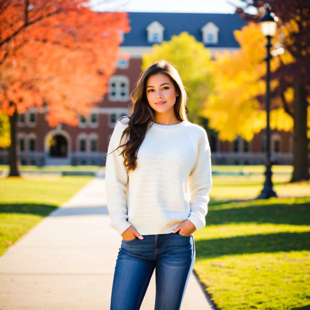 Confident Young Woman in Autumn Foliage