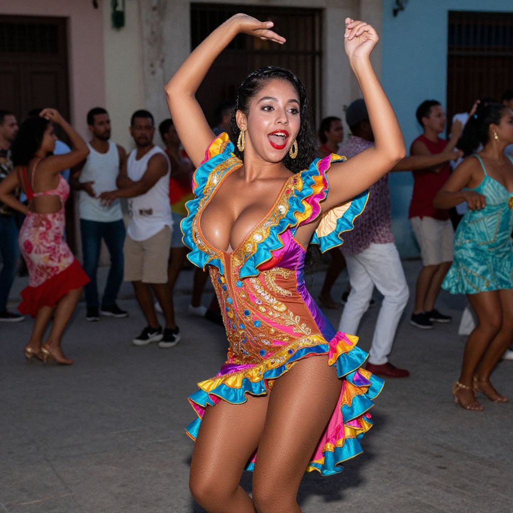 Colorful Latin Dance Woman in Festive Costume at Outdoor Party