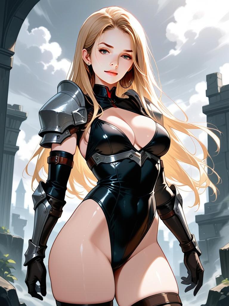 Confident Woman Warrior in Medieval Castle