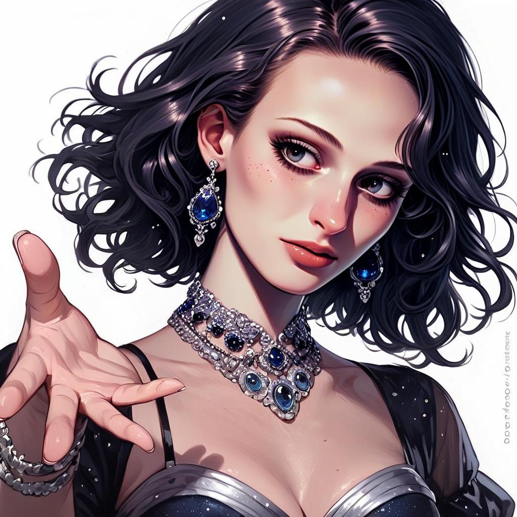 Anime Woman with Blue Eyes and Gemstone Jewelry Anime Woman with Blue Eyes and Gemstone Jewelry