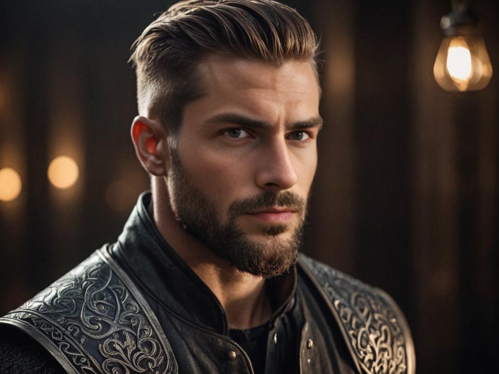 Man with Viking Haircut in Dramatic Lighting