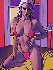 Confident Woman in Red Swimsuit on Bed