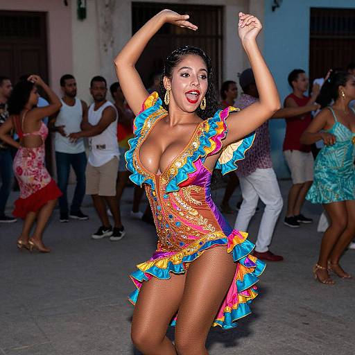 Colorful Latin Dance Woman in Festive Costume at Outdoor Party