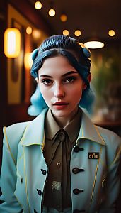 Young Woman with Blue Hair in Teal Jacket