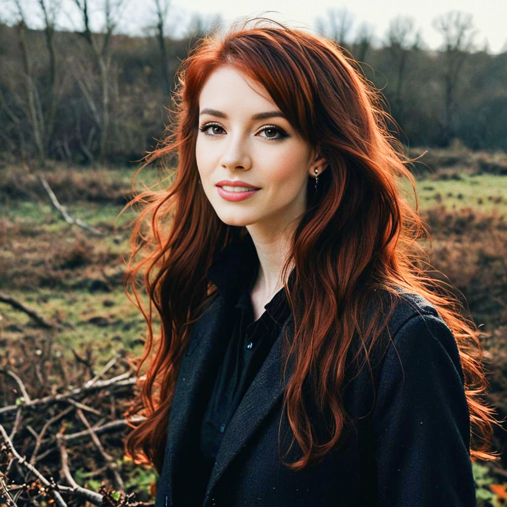 Portrait of a Woman with Red Hair in Nature