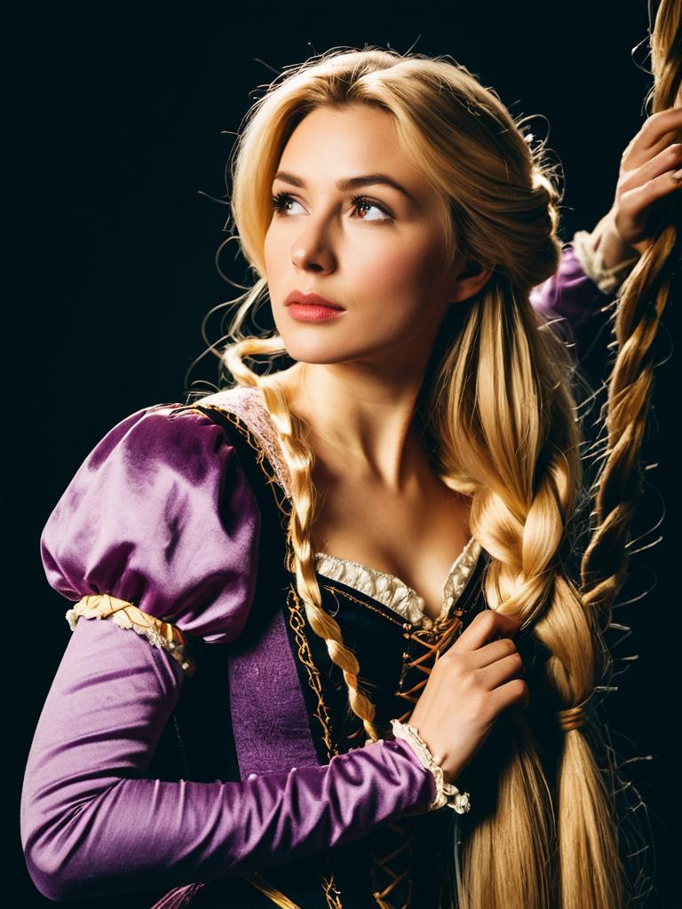 Medieval Woman in Purple Satin Dress