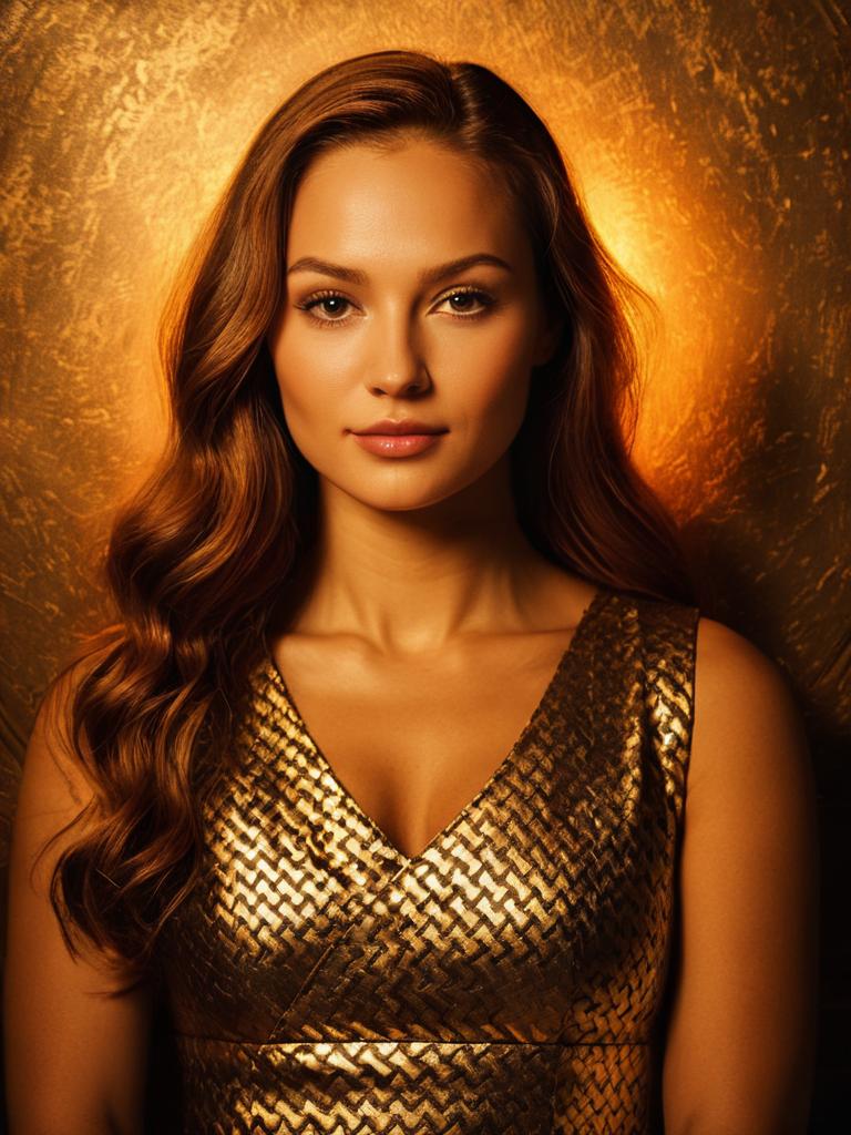 Elegant Woman in Sleeveless Metallic Gold V-Neck Summer Top