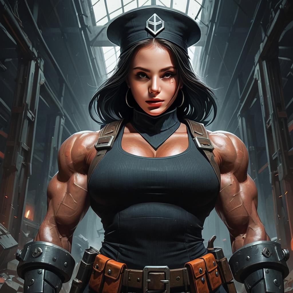 Powerful Muscular Woman in Futuristic Military Uniform Digital Art
