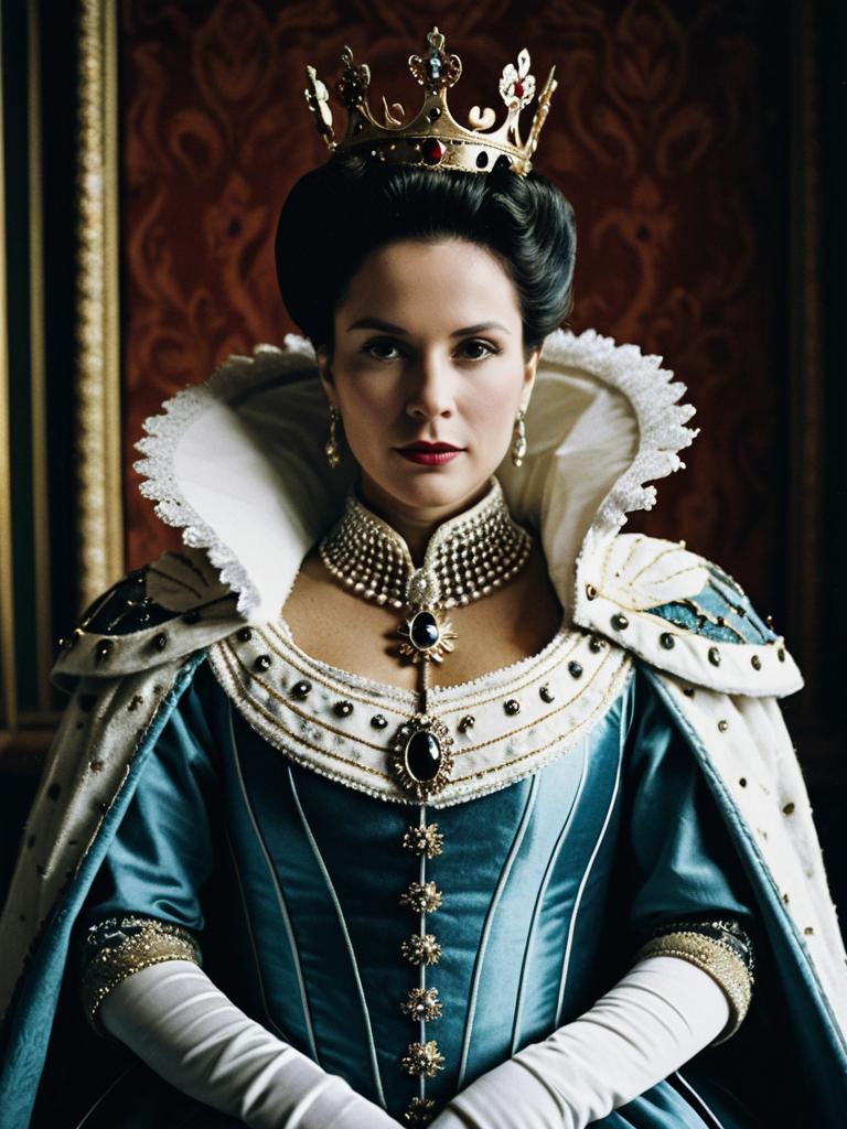 Regal Woman in Queen Costume Cinematic Realism Editorial Portrait