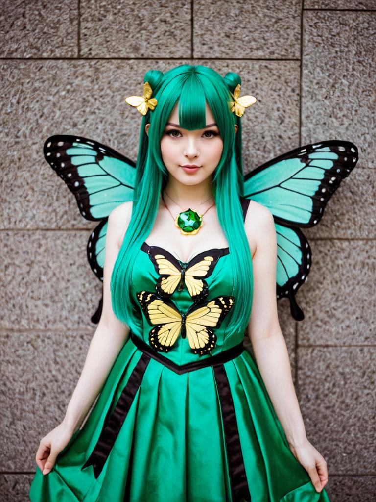 Akimoto Komachi Green Butterfly Cosplay with Wings