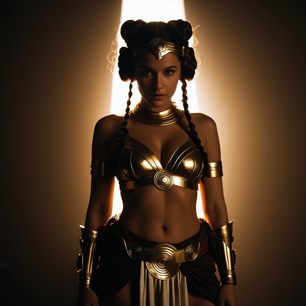 Golden Warrior Woman in Ancient Fantasy Armor