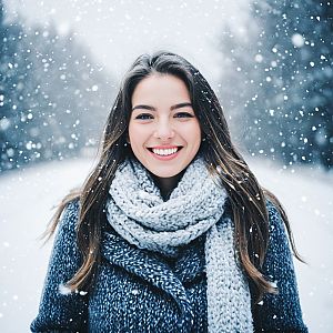 Joyful Woman in Snowy Winter Landscape