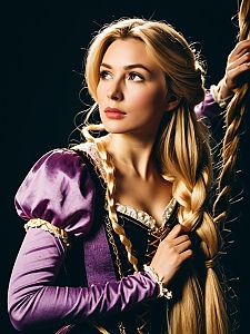 Medieval Woman in Purple Satin Dress