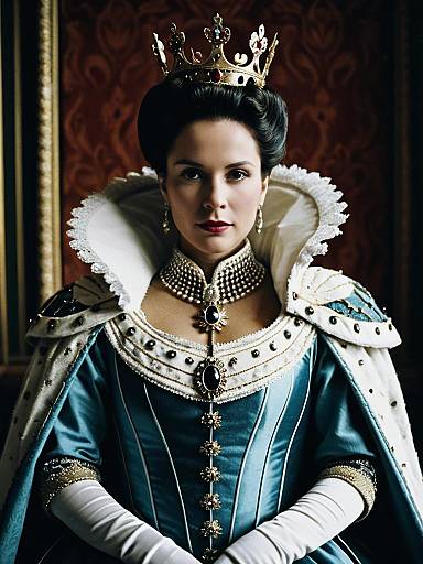 Regal Woman in Queen Costume Cinematic Realism Editorial Portrait
