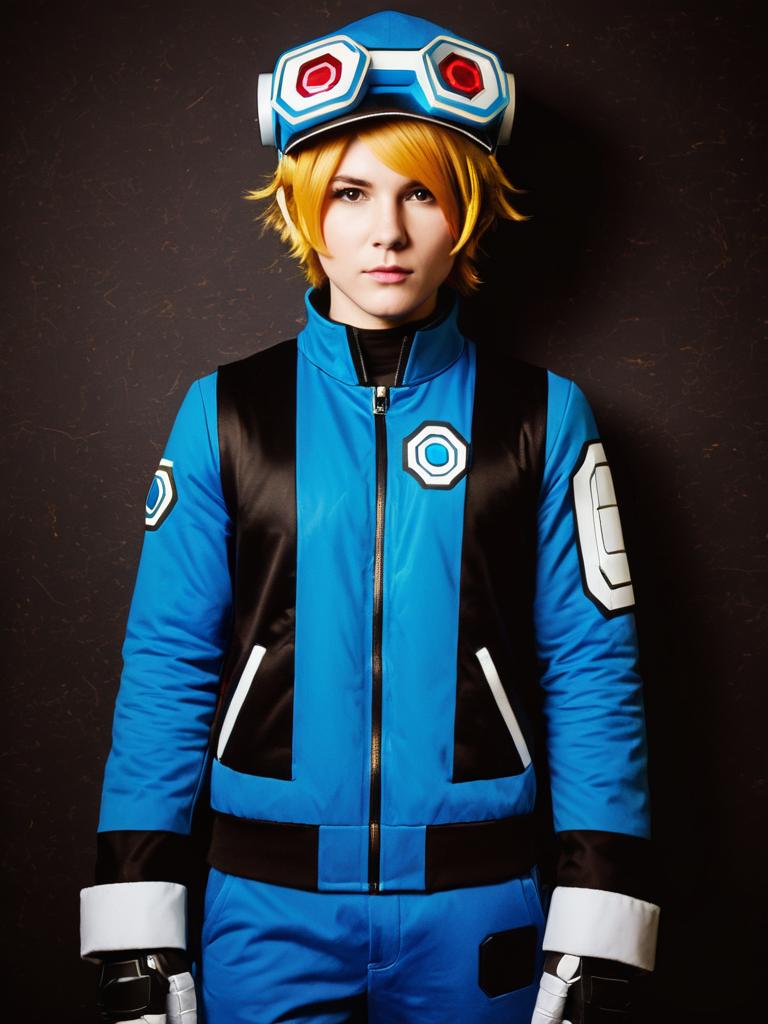 Man Cosplaying as Beck from Mighty No. 9 in Realistic Blue Costume