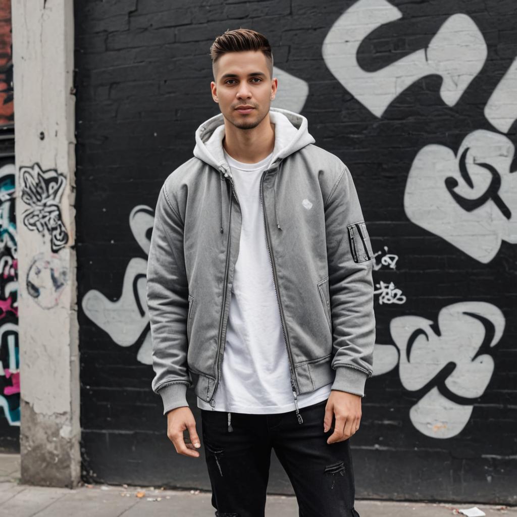 Stylish man against graffiti wall