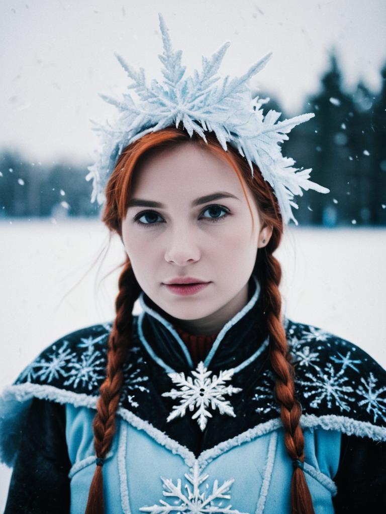 Woman with Red Braided Hair in Winter Costume