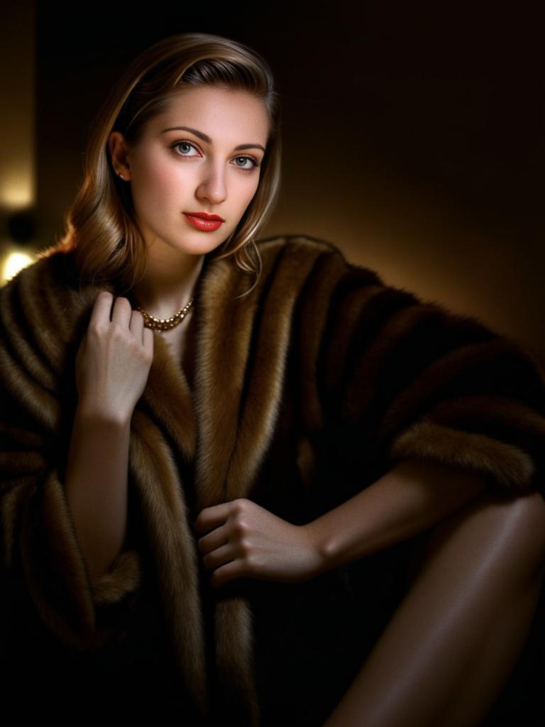 Elegant Woman in Luxurious Fur Coat