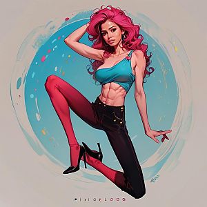 Confident Woman with Pink Hair in Pop Art Style
