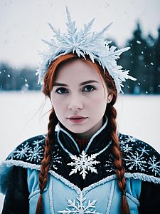 Woman with Red Braided Hair in Winter Costume