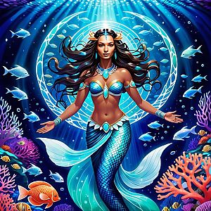 Majestic Mermaid with Glowing Aquatic Life