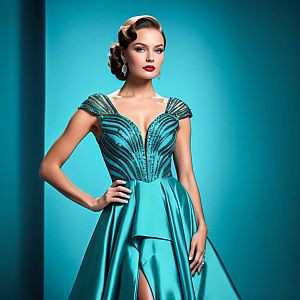 Glamorous Woman in Turquoise Gown