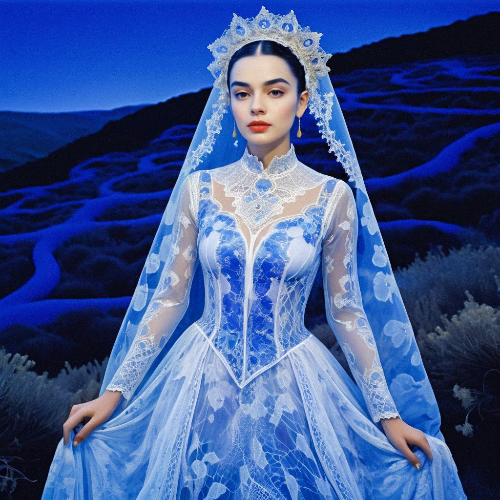 Elegant Woman in Blue Wedding Dress