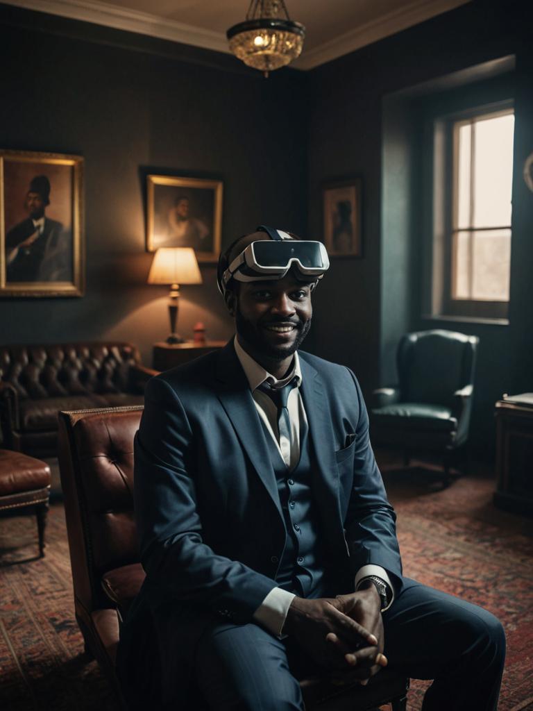 Man in Suit Enjoying Virtual Reality Experience