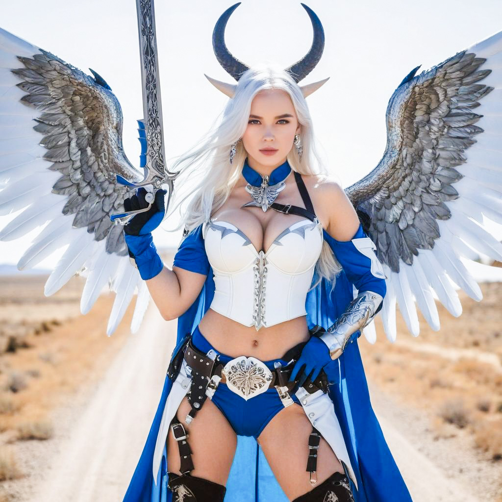 Fantasy Warrior Woman with Wings and Sword