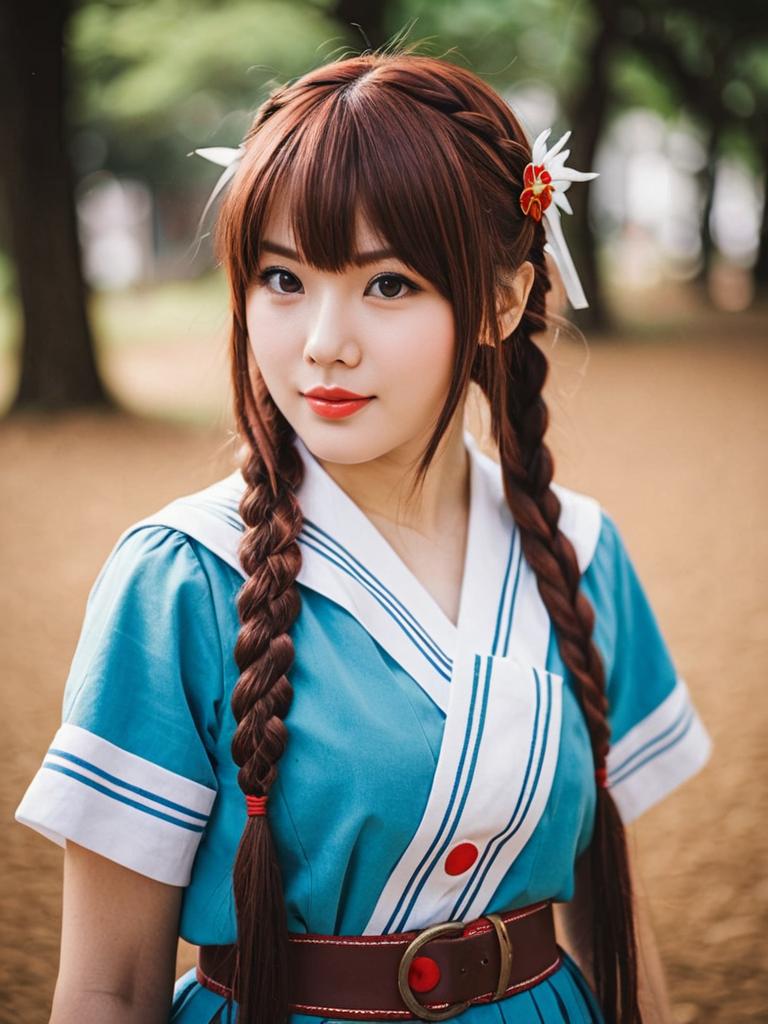 Aoba Kokona in Blue Sailor Uniform with Braided Hair Outdoor Portrait