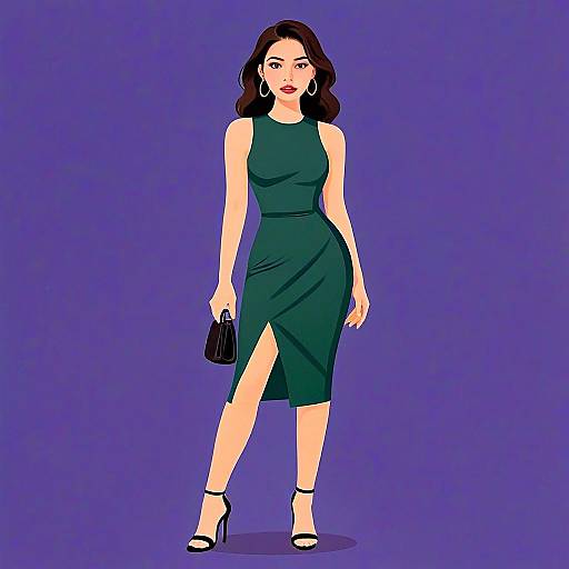 Elegant Woman in Dark Green Bodycon Dress with Sleek Silhouette