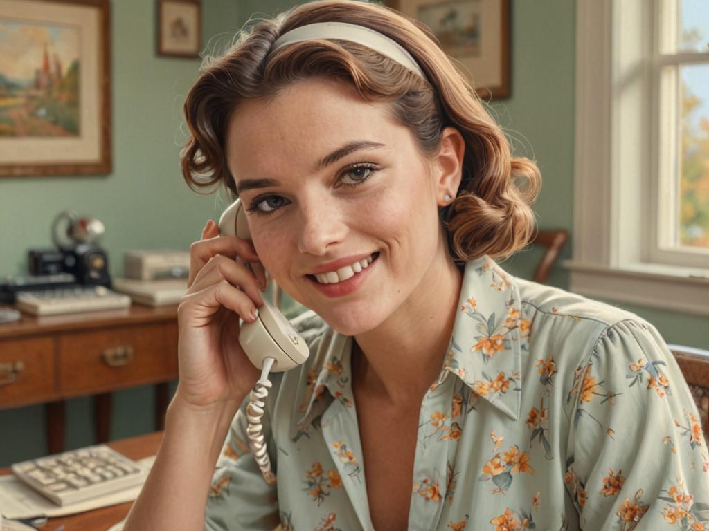 Woman Talking on Phone in Vintage Setting