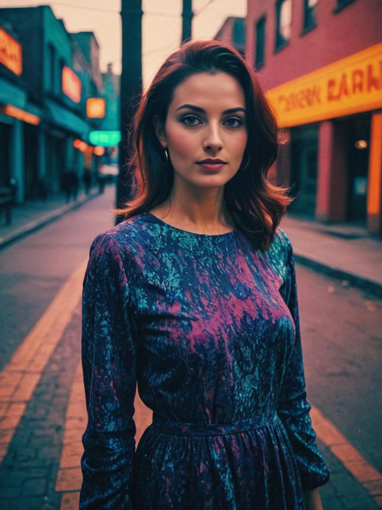 Artistic Portrait of Woman in Colorful Dress