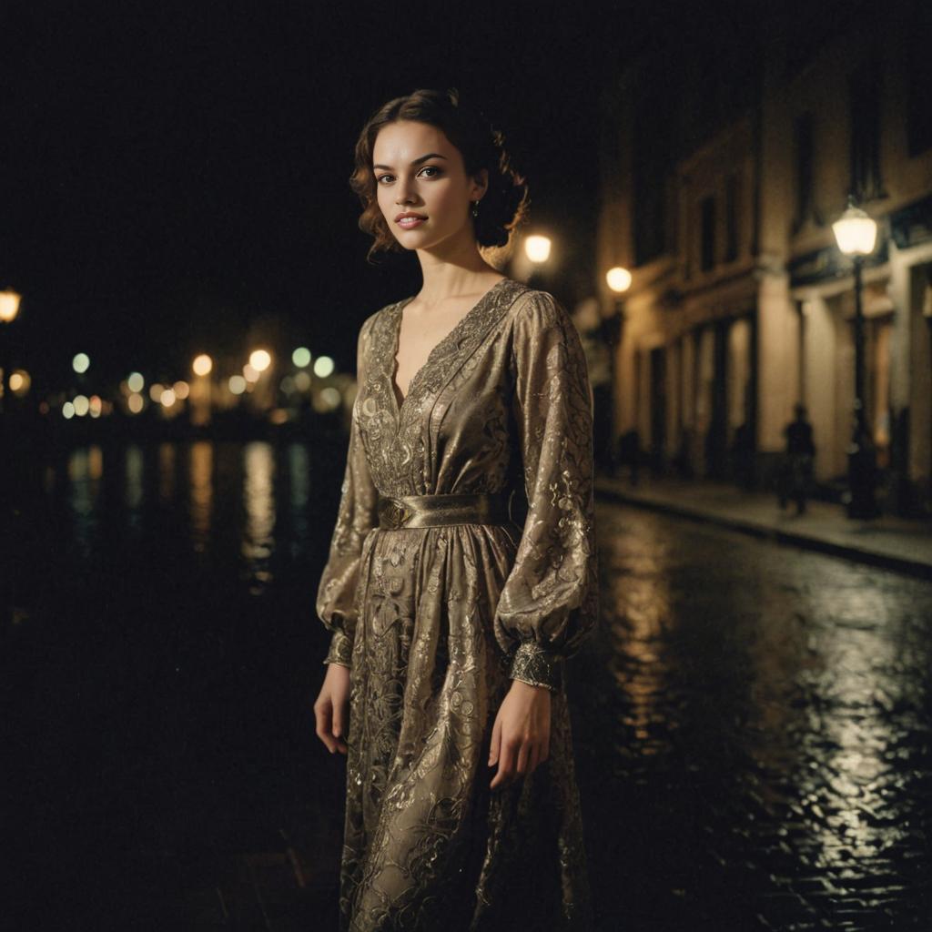 Serene Beauty in Ornate Dress - Analog Film Aesthetic