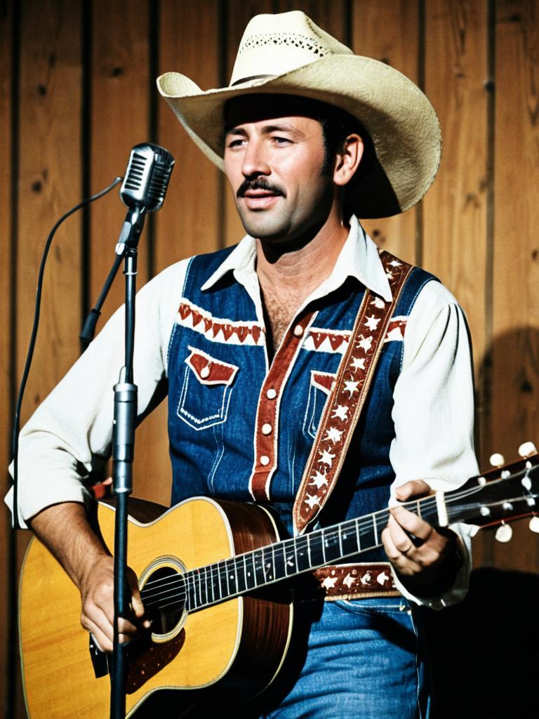 Male Country Music Singer in Classic Western Costume Playing Guitar