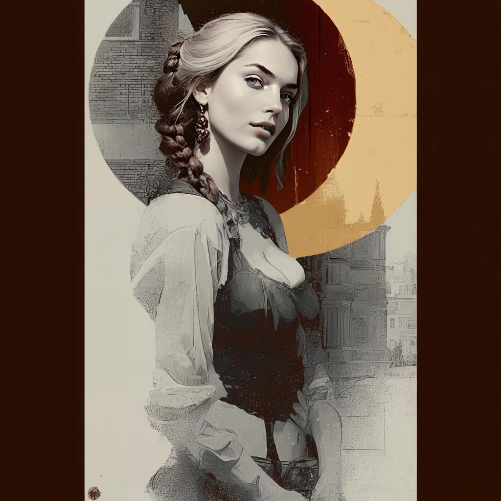 Vintage Renaissance Style Portrait of Woman with Braided Hair Illustration