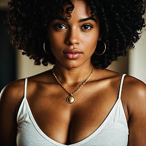 Confident Woman with Curly Hair in Natural Light