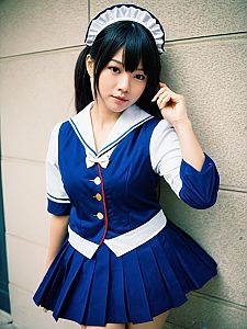 Realistic Sailor-Style Rika Orimoto Cosplay Woman in Navy Blue Costume