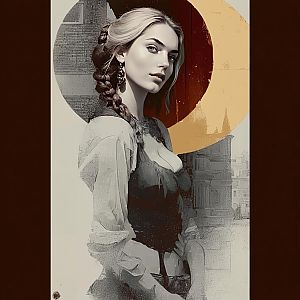 Vintage Renaissance Style Portrait of Woman with Braided Hair Illustration