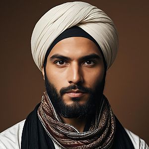 Man in Traditional Turban and Scarf Portrait
